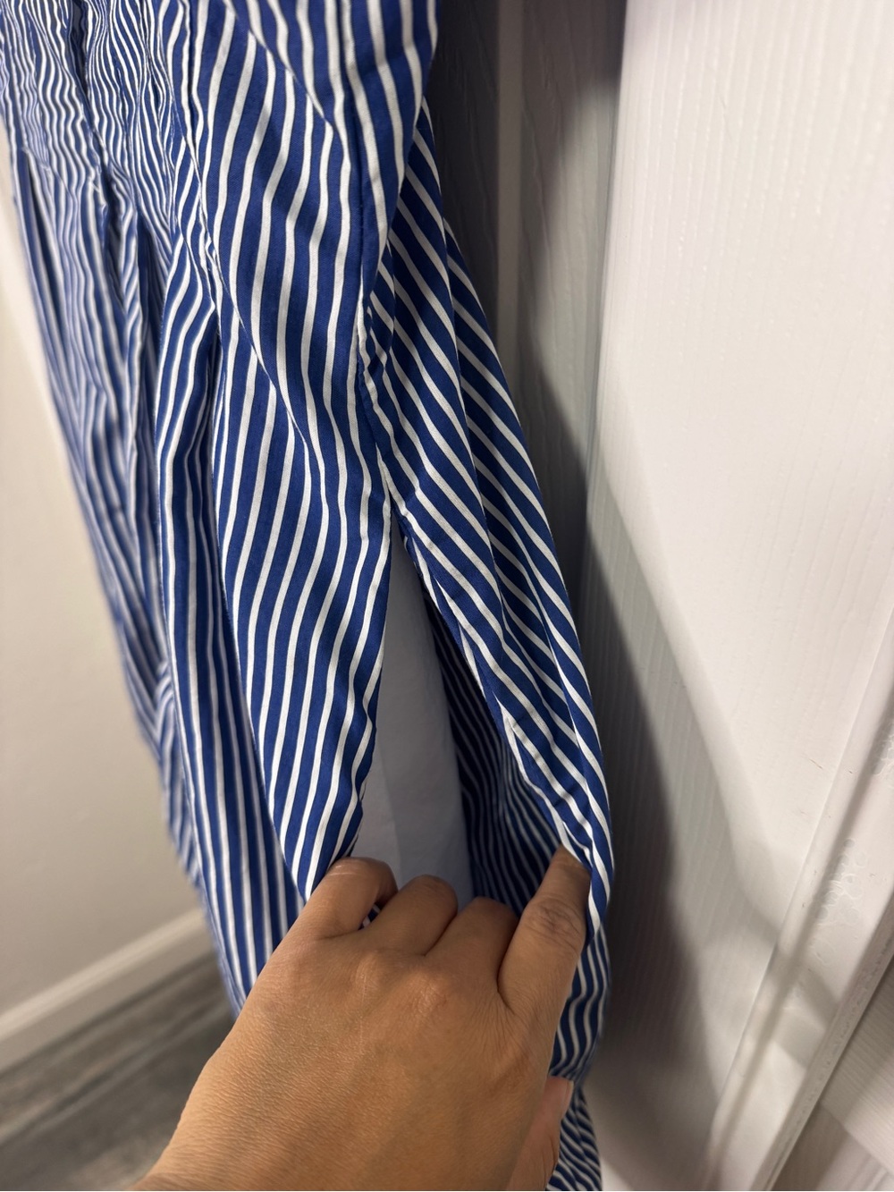 AUREUM Navy and White Striped Button-Front Mini Dress - Picture 5 of 6
